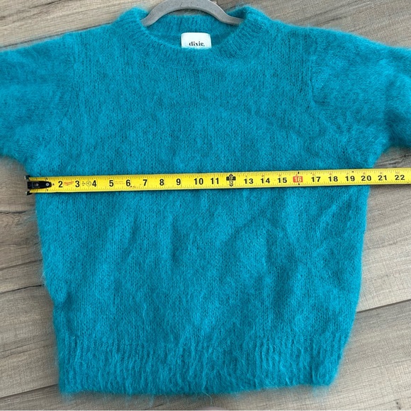 Dixie Teal Mohair Mock Turtleneck Short Sleeve Knit Cropped Retro Sweater S - Picture 10 of 10